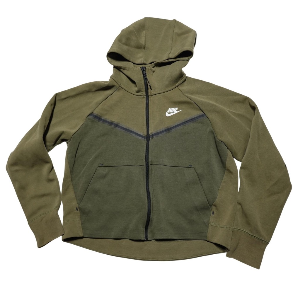Nike Hoodie Sweatshirt Youth Small Green Tech Fleece Full Zip Hooded Logo